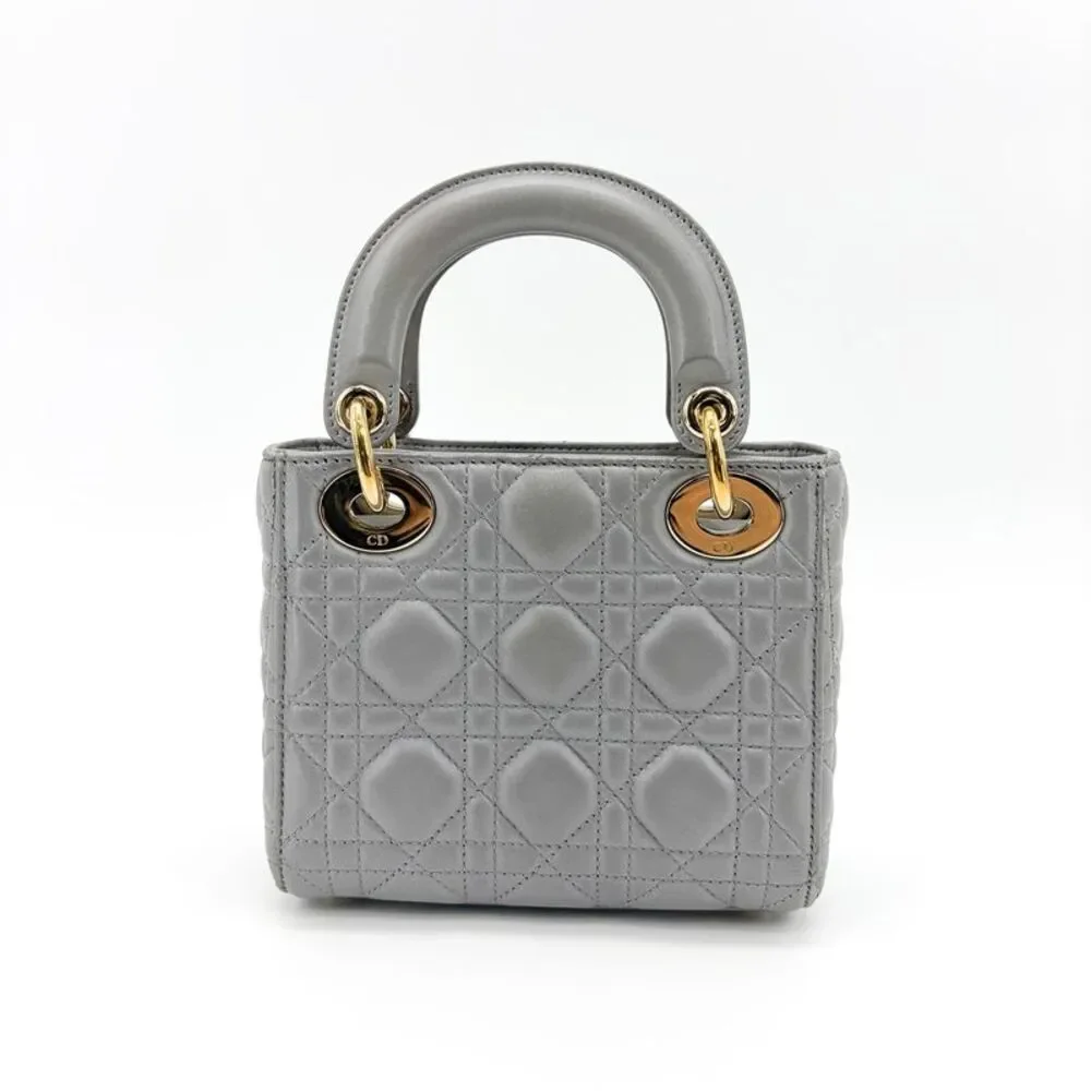 Dior Mini Lady Dior Bag Steel Grey Lambskin Gold Hardware